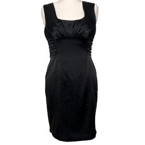 Marciano Women Midi Silk Dress Zip Black Ruched Event Designer Evening LBD Large